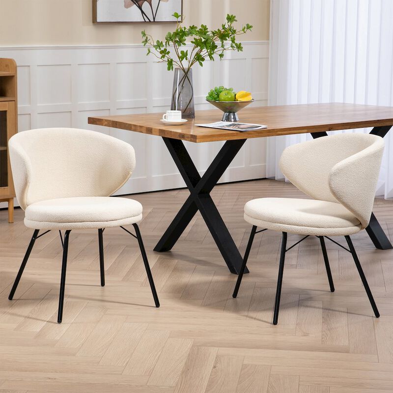 Glamour Home Set of 2 Barclay White Fabric Dining Chair with Black Iron Legs