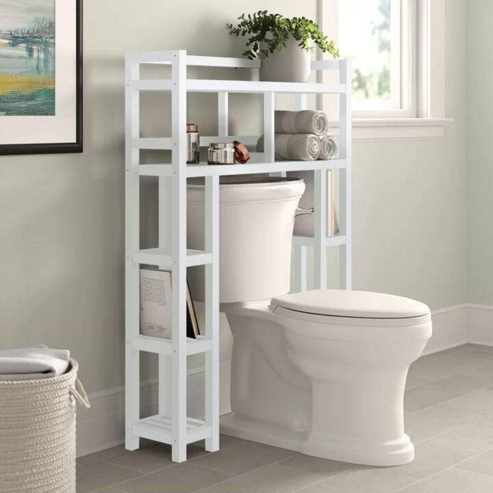 QuikFurn White Solid Wood Over-the-Toilet Bathroom Storage Shelving Unit