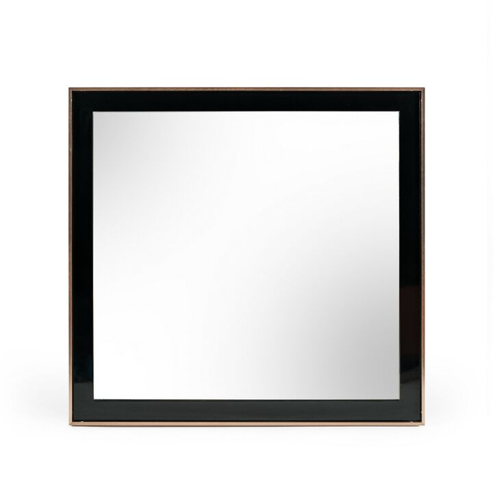 Dual Tone Stainless Steel Frame Wall Mirror, Black and Gold-Benzara