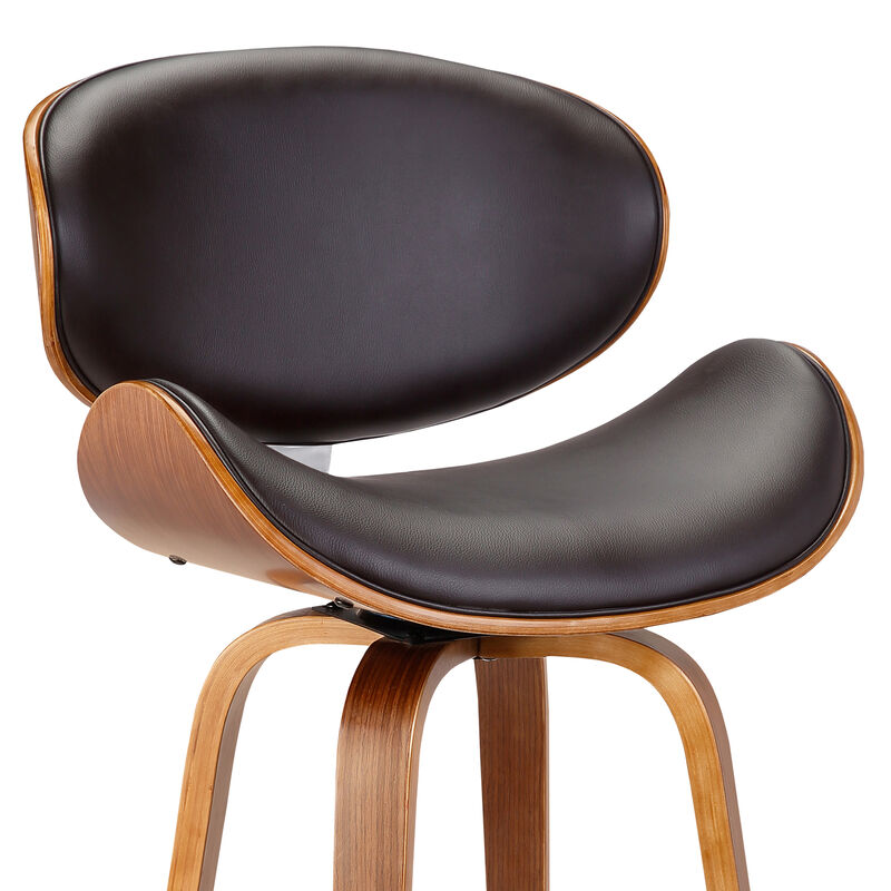 Solvang  Swivel Brown Faux Leather and Walnut Wood Counter Stool