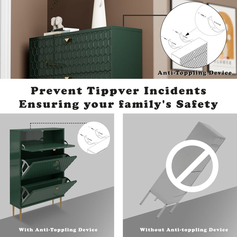 MONDAWE MDF Shoe Storage Cabinet with Three Tilt-Out Drawers (24-Pair)