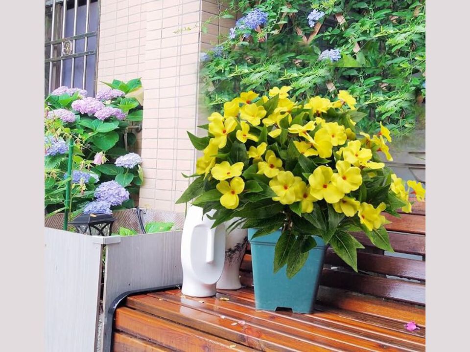 3 Piece Yellow Artificial Hanging Flowers UV Resistant Outdoor Garden Porch