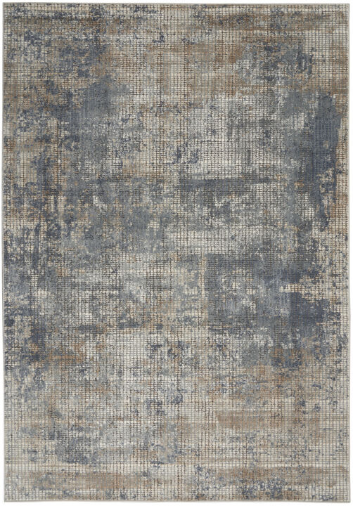 4 X 6 Blue And Beige Abstract Power Loom Distressed Non Skid Area Rug