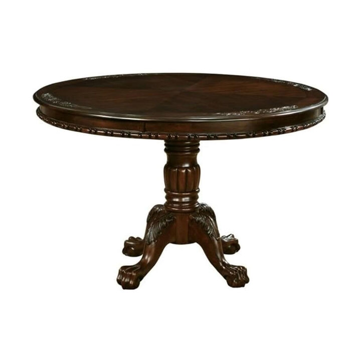 Mina Dining Table, 48 Inch Round Cherry Brown Top w Pedestal Base - Benzara