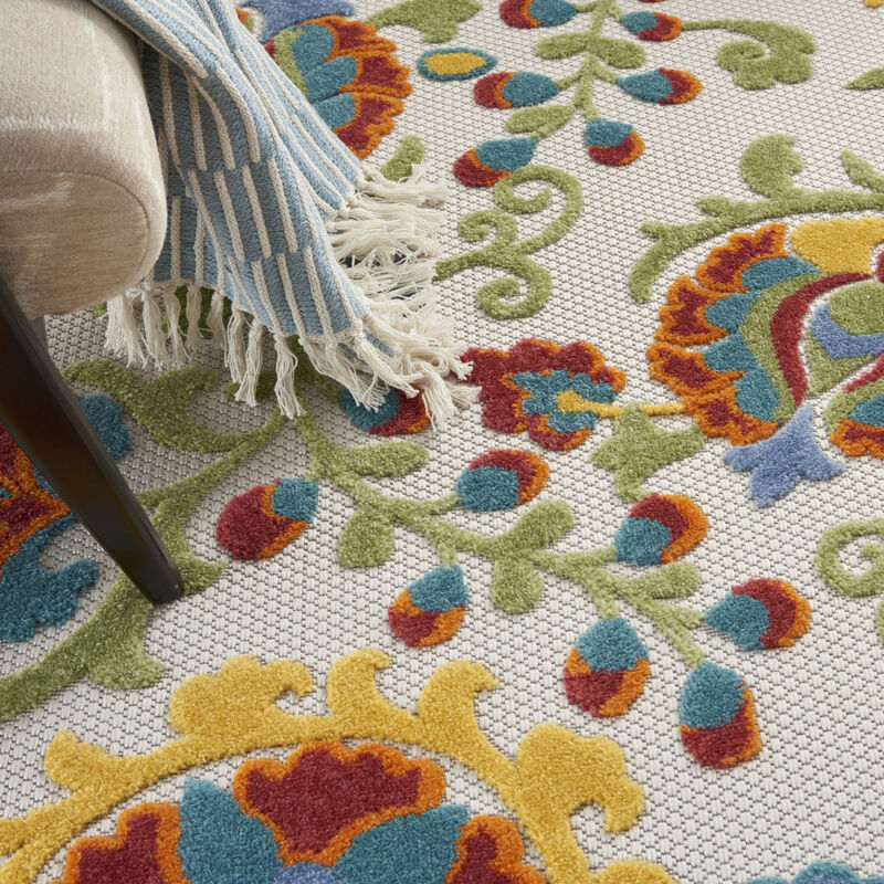 HomeRoots 6' X 9' Ivory Green Red And Yellow Floral Indoor Outdoor Area Rug image number 5