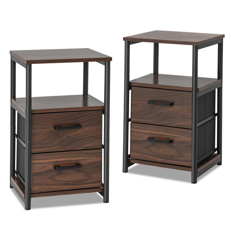 Bedside Table Set of 2 with Removable Fabric Drawers and Metal Frame