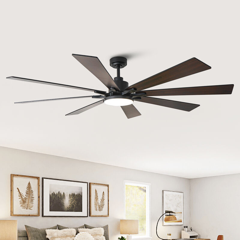 72" Industrial Black Large Smart Ceiling Fan with Light and APP Control