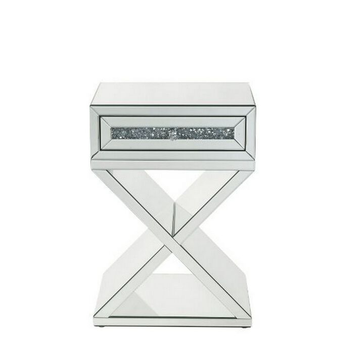Accent Table with X Shaped Base, White-Benzara