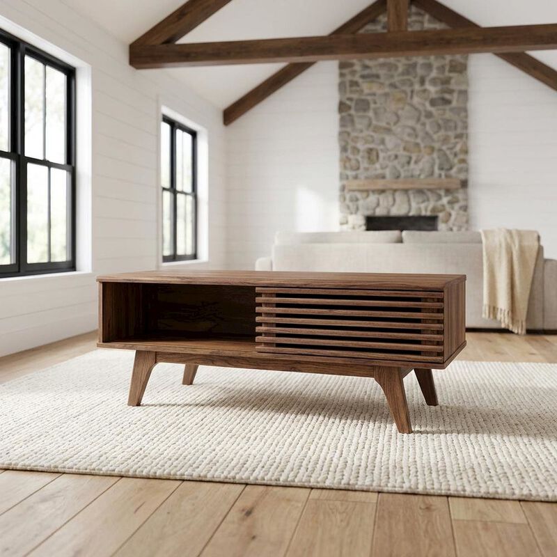 Modern Coffee Table in Natural Finish with Stable Wood Frame image number 3