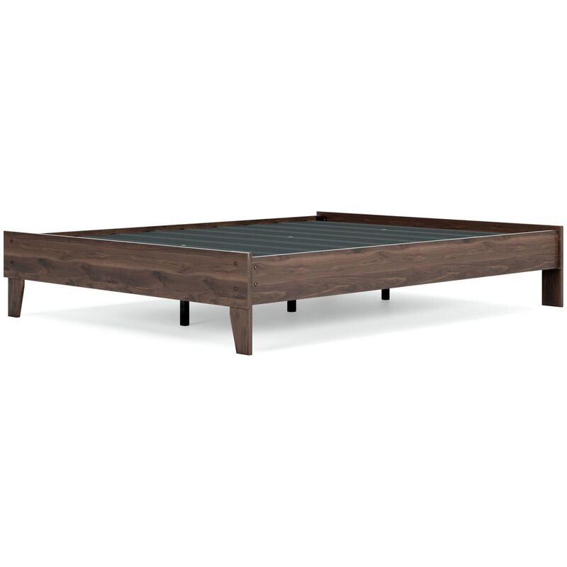 Sof Queen Size Platform Bed, Low Profile, Footboard, Dark Brown Finish - Benzara