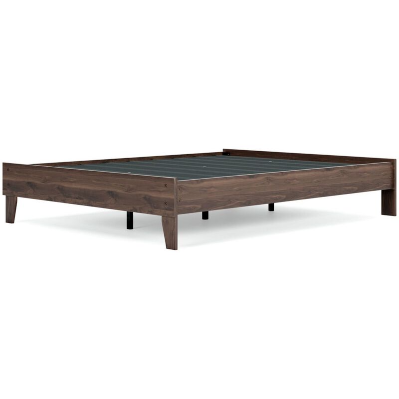 Sof Queen Size Platform Bed, Low Profile, Footboard, Dark Brown Finish