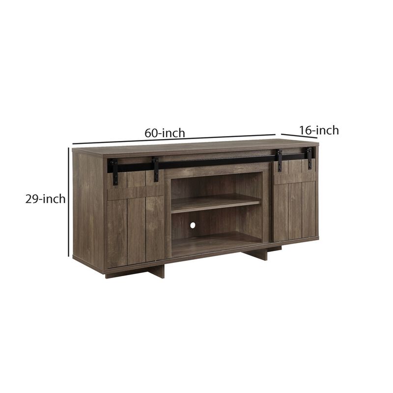 TV Stand with 4 Compartments and 2 Barn Sliding Door, Gray-Benzara image number 5