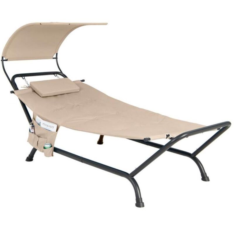 Hivvago Outdoor Tan Hammock Style Chaise Lounge Chair Cot with Canopy and Storage Bag