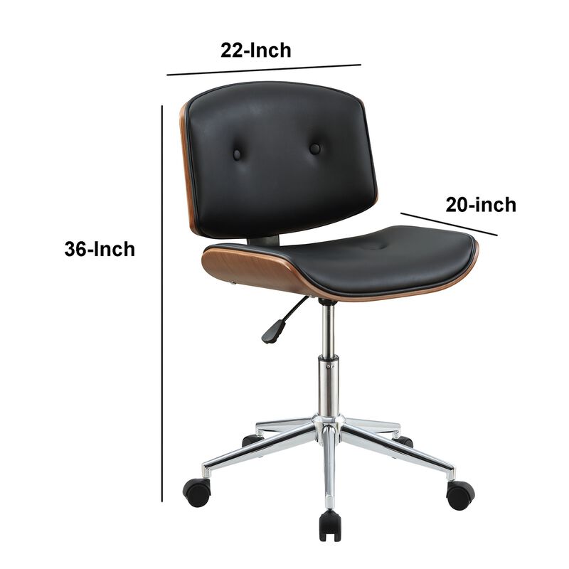 Metal & Wooden Office Armless Chair, Black & Walnut Brown-Benzara