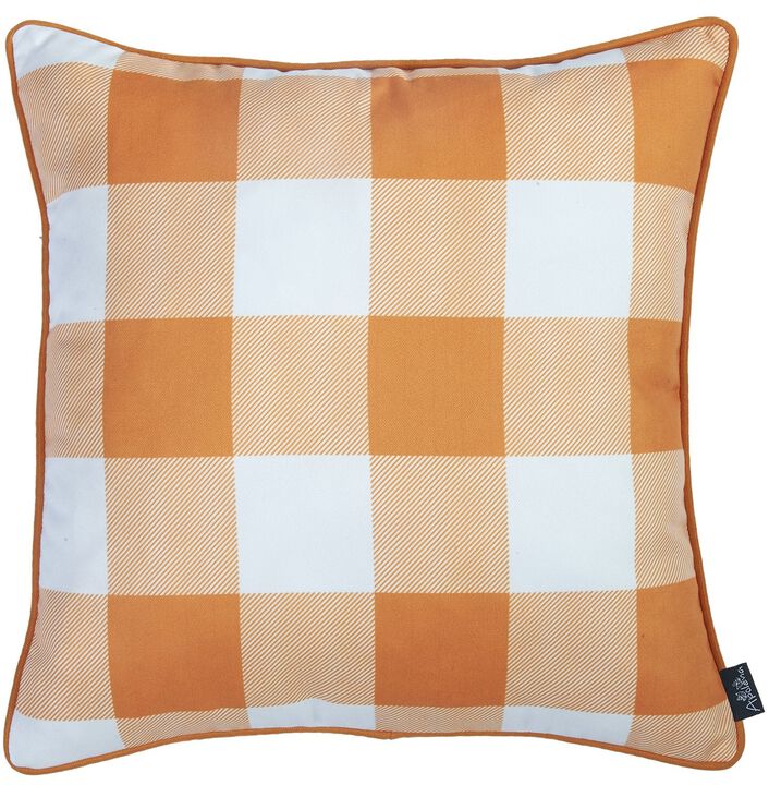 Homezia Set Of Four 18" Orange Plaid And Pumpkin Throw Pillow Covers