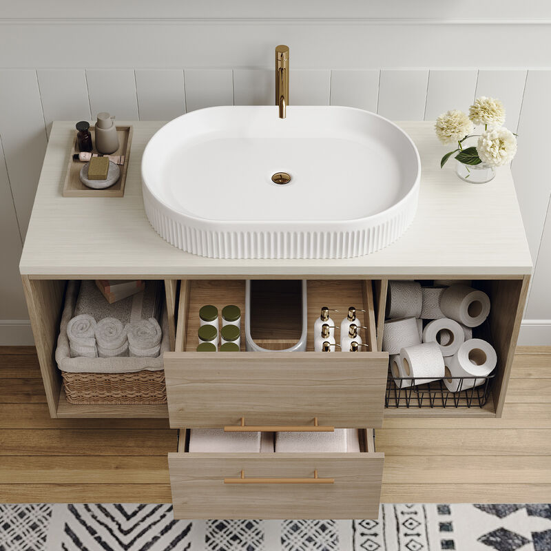 38.2'' Wall-Mounted Modern Bathroom Vanity with Oval Ceramic Sink