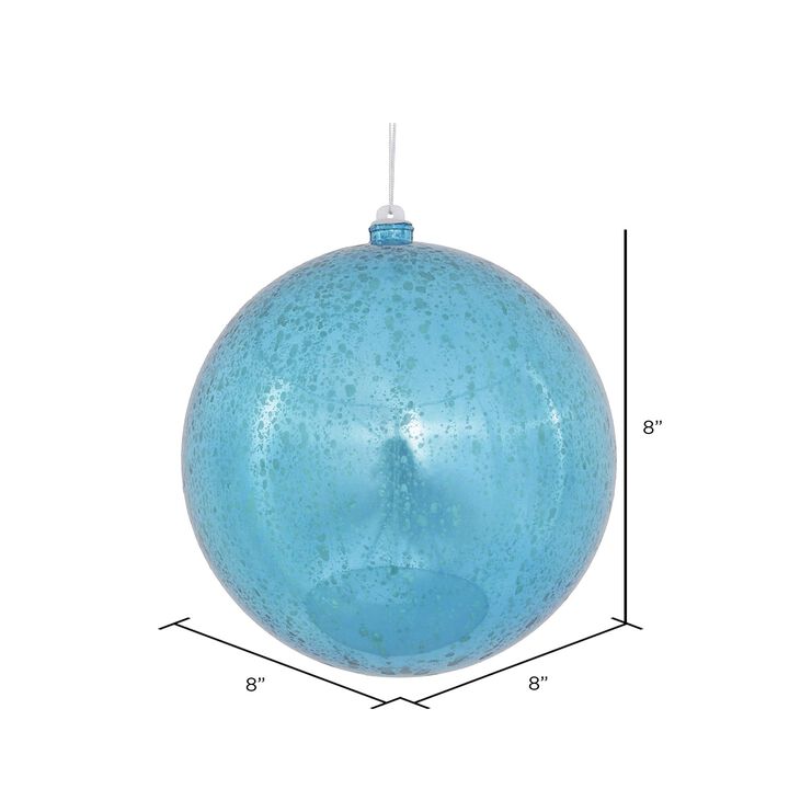 Vickerman 8" Christmas Ornament Ball, Turquoise Shiny Mercury Finish, Shatterproof Plastic, Holiday Christmas Tree Decoration