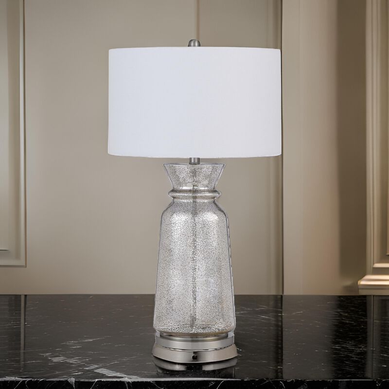 34 Inch Table Lamp Set of 2, White Shade, Glass Vase Shape and Metal Base - Benzara