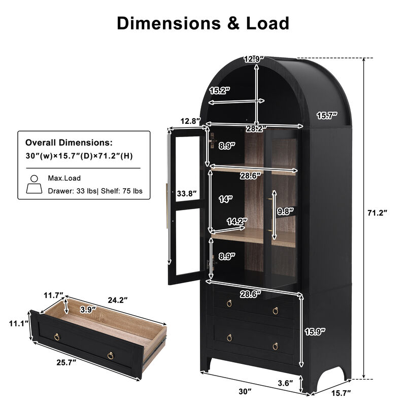 Merax Arched Kitchen Pantry Cabinet with 2 Large Drawers