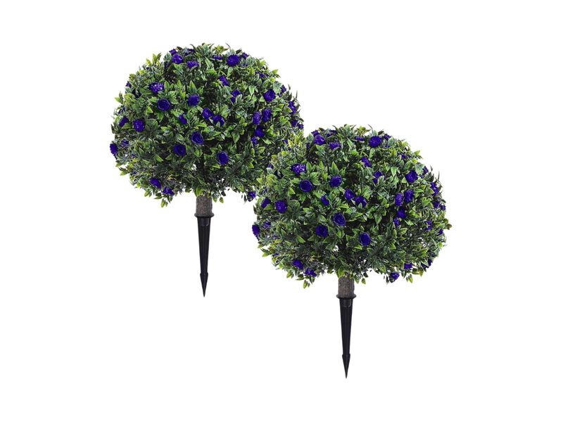 2 Pack Purple Artificial Boxwood Plants UV Resistant Outdoor Garden Porch Decor image number 0