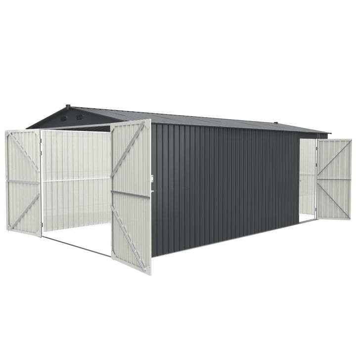 Outdoor Storage Shed 20 x 10FT, Metal Garden Shed Backyard Utility Tool House Building with 2 Doors and 4 Vents for Car, Truck, Bike, Garbage Can, Tool, Lawnmower