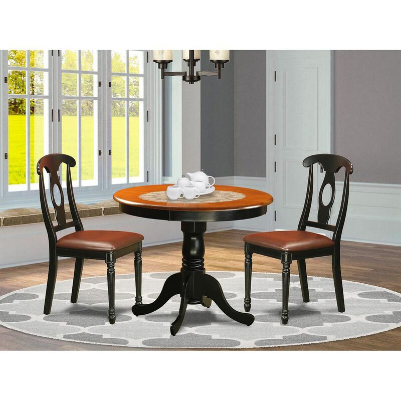 Black 3 Pc Dining room setwith 2 Leather Chairs