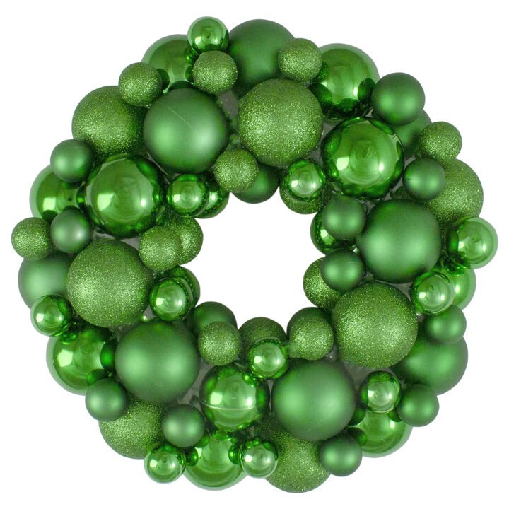Green 3-Finish Shatterproof Ball Christmas Wreath - 13-Inch  Unlit