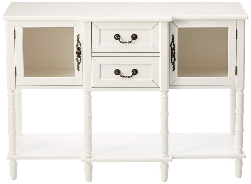 Kings Brand Furniture Modern Sideboard Buffet Cabinet, Console Sofa Table with Glass Doors, Storage Drawers & Shelves for Kitchen, Dining Living Room (Cream White)
