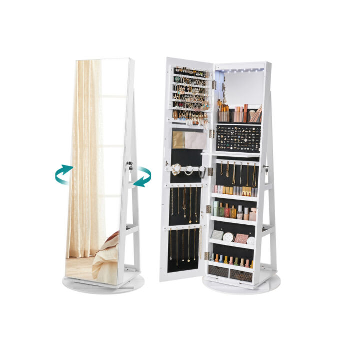 6-LED Lockable Mirror Jewelry Cabinet for Secure and Illuminated Storage