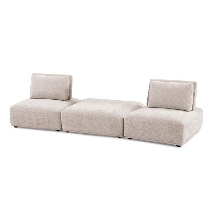 Stavan Modular 2 Seat Sofa, Square Ottoman Light Brown Boucle 114 Inch - Benzara