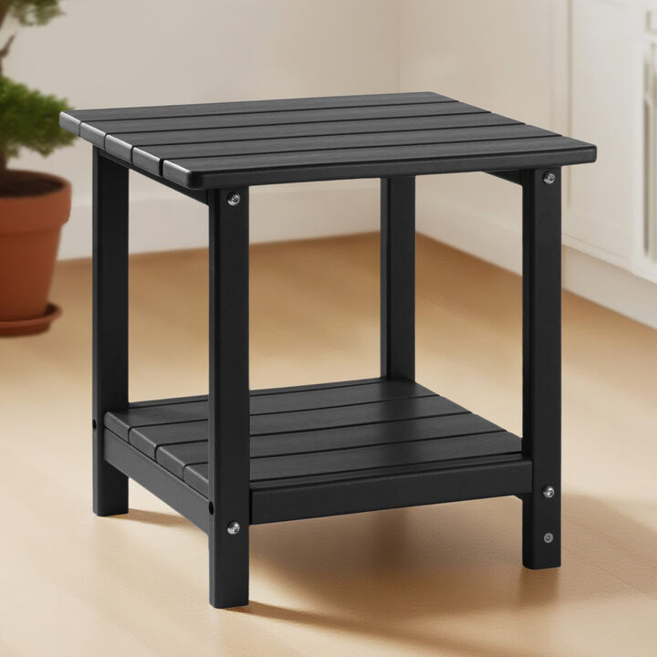 Double Layer HDPE Outdoor Side Table Weather Resistant End Table for Patio Backyard-Black