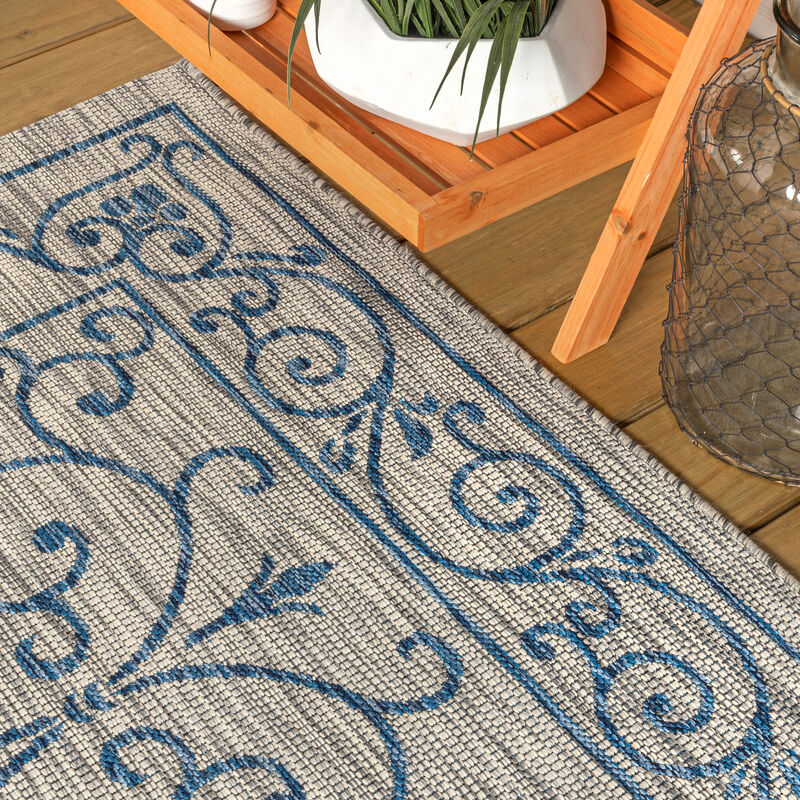 Charleston Vintage Filigree Textured Weave Round Indoor/Outdoor Area Rug