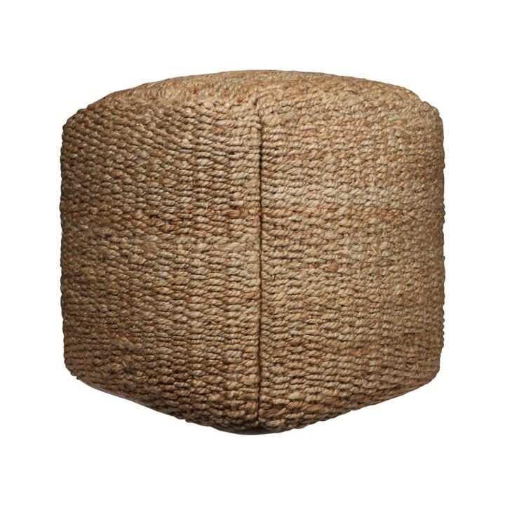 Hivvago 18 Inch Natural Jute Woven Blend Cube Pouf Ottoman
