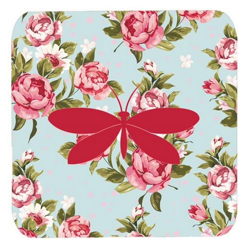 Caroline's Treasures BB1055-RS-BU-FC Moth Shabby Chic Blue Roses Foam Coasters (Set of 4), 3.5 H x 3.5 W, Multicolor