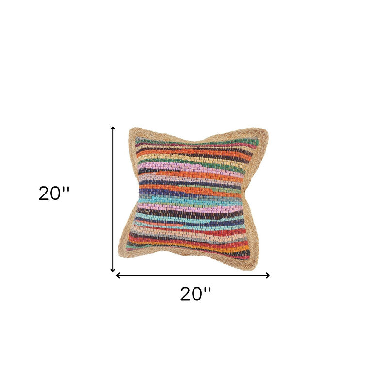 HomeRoots Set of Two 20" Blue Red And Natural Striped Cotton And Jute Throw Pillows image number 4