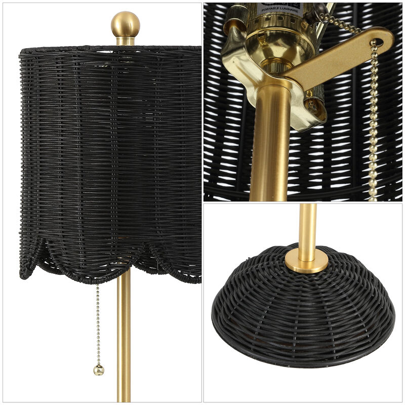 Celerie 27.5" Coastal Bohemian Rattan/Iron Scalloped Buffet LED Table Lamp with Pull Chain