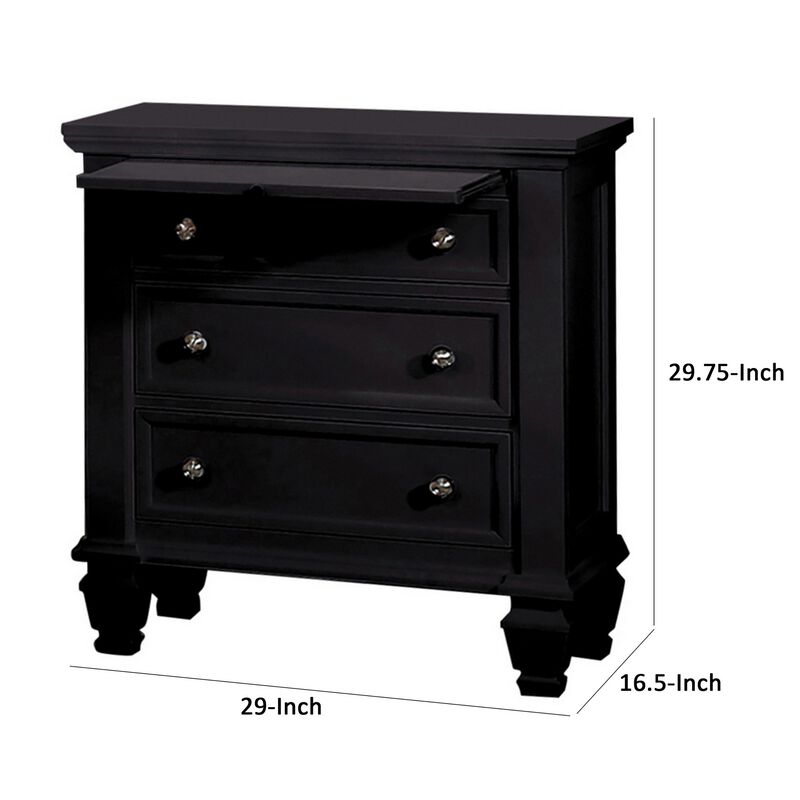 Lila 30 Inch Nightstand with Slide Out Tray, Felt Lined Top Drawer, Black - Benzara