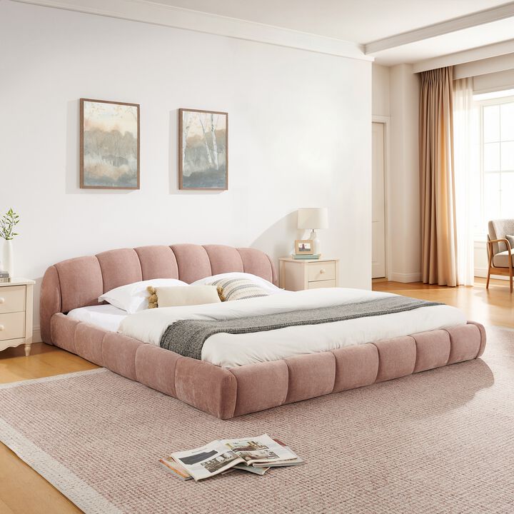 King Size Chenille Upholstered Platform Bed Frame
