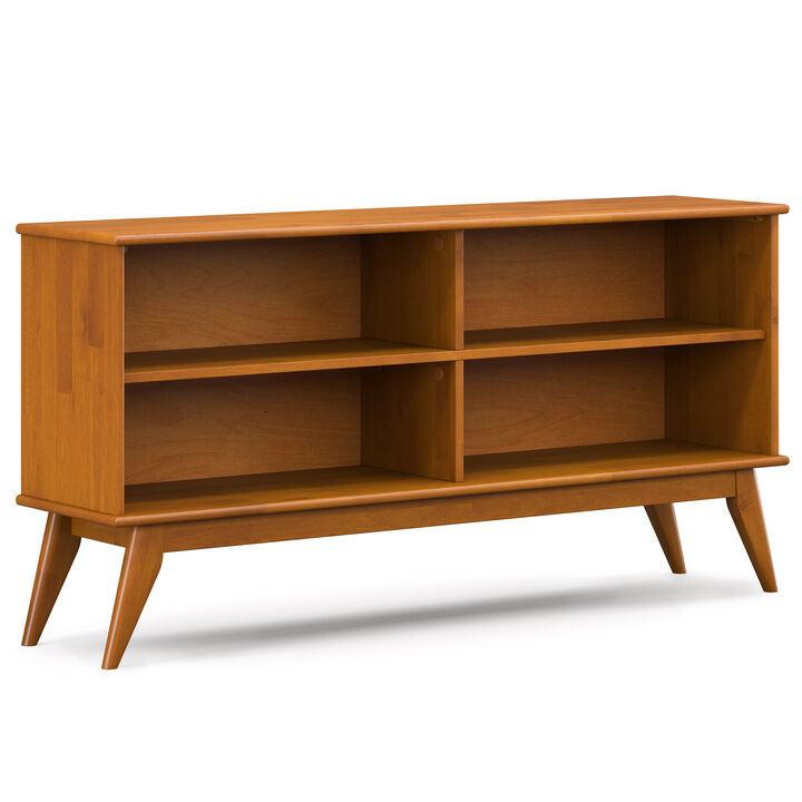 Draper SOLID HARDWOOD 30 inch x 64 inch Mid Century Modern Low Bookcase in Teak Brown