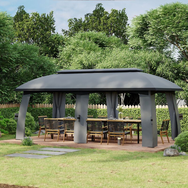 Dark Gray Garden Pavilion: 10x20ft Netted Gazebo Canopy