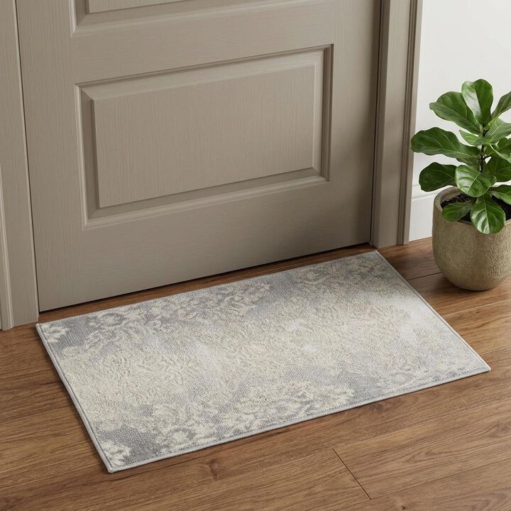 HomeRoots Damask Distressed Non Skid Area Rug
