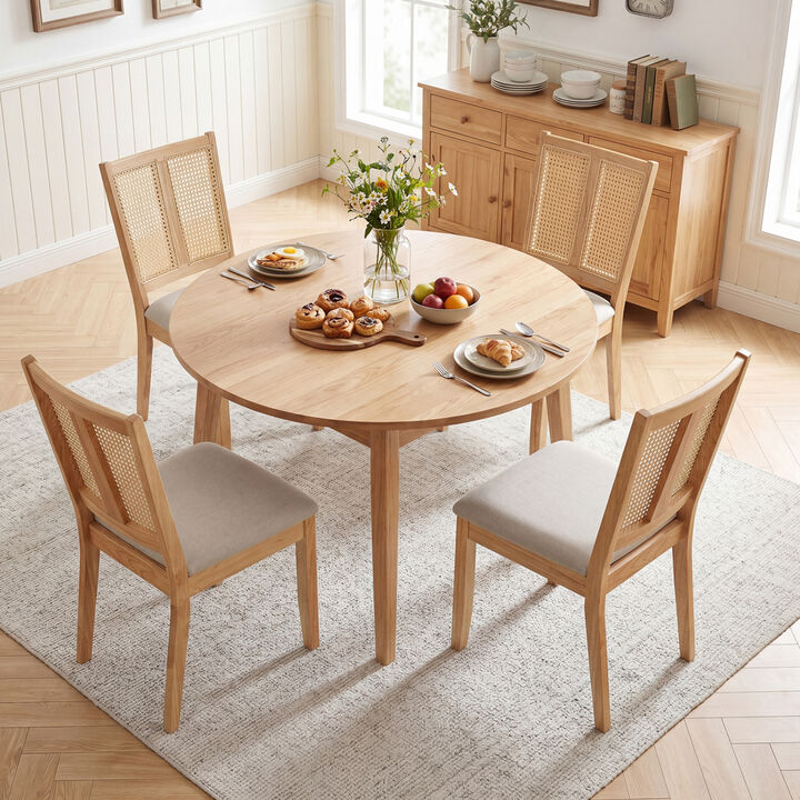 Set of 4 Rattan Dining Chairs with Curved Backrests and Cushioned Seats