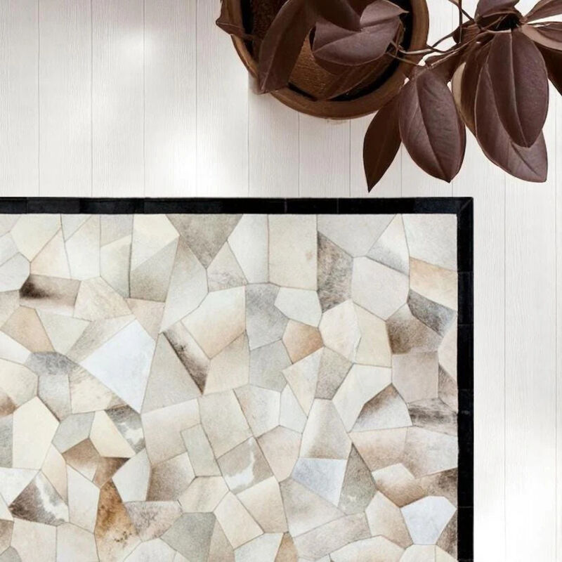 Cowhide Patchwork Rug, Brown Calfskin Floor Rug image number 1