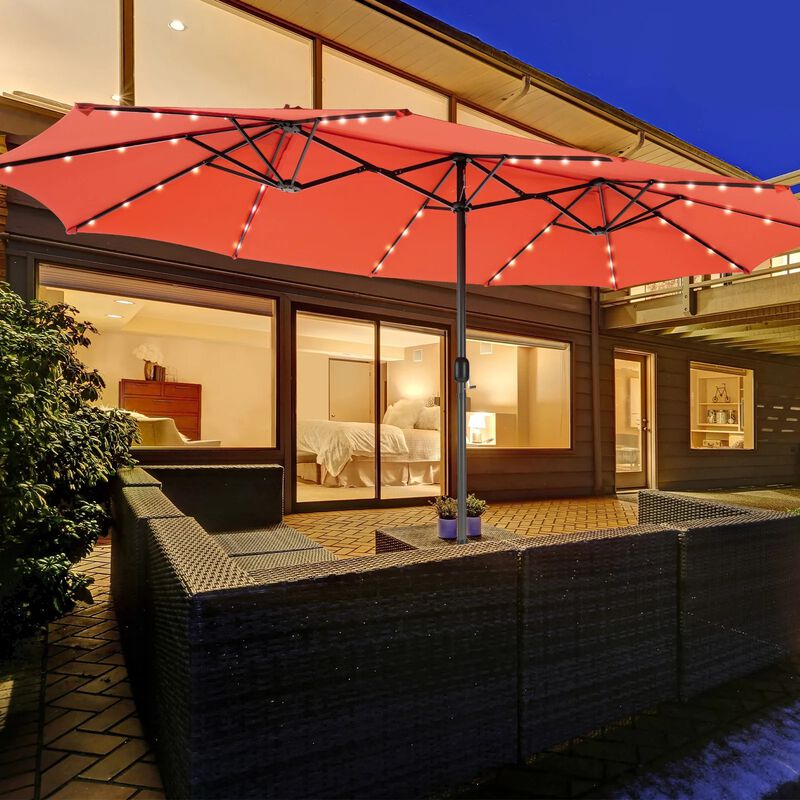 Mondawe 15 Feet Double-Sided Patio Umbrella with 48 LED Lights image number 2
