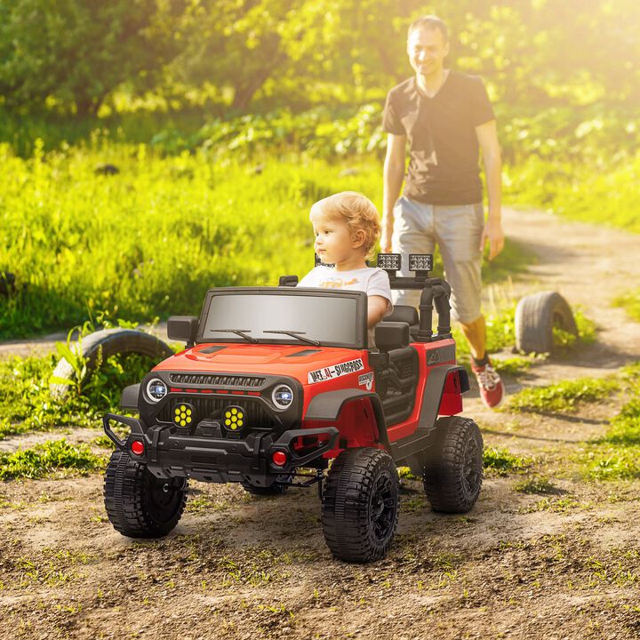 BreeBe 12V Battery Powered Ride on Car, Ride on Truck w/ Remote, 4 Suspension Wheels, Music Horn Lights