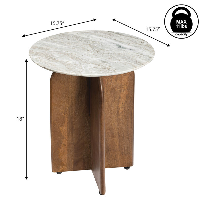 Naomi 18" Rustic Minimalist Marble/Wood X-Base Accent Table image number 3