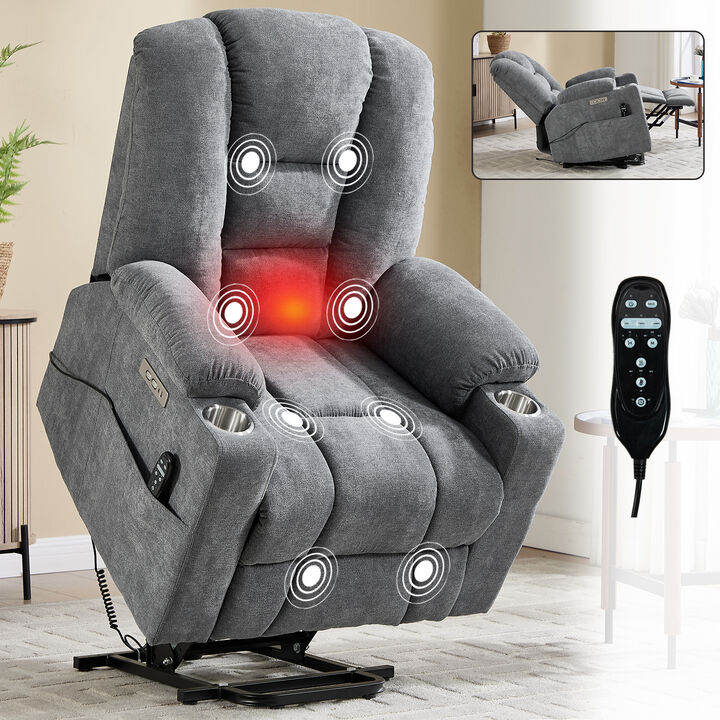 Power Lift Recliner Chair with Massage and Heat, Overstuffed Recliners