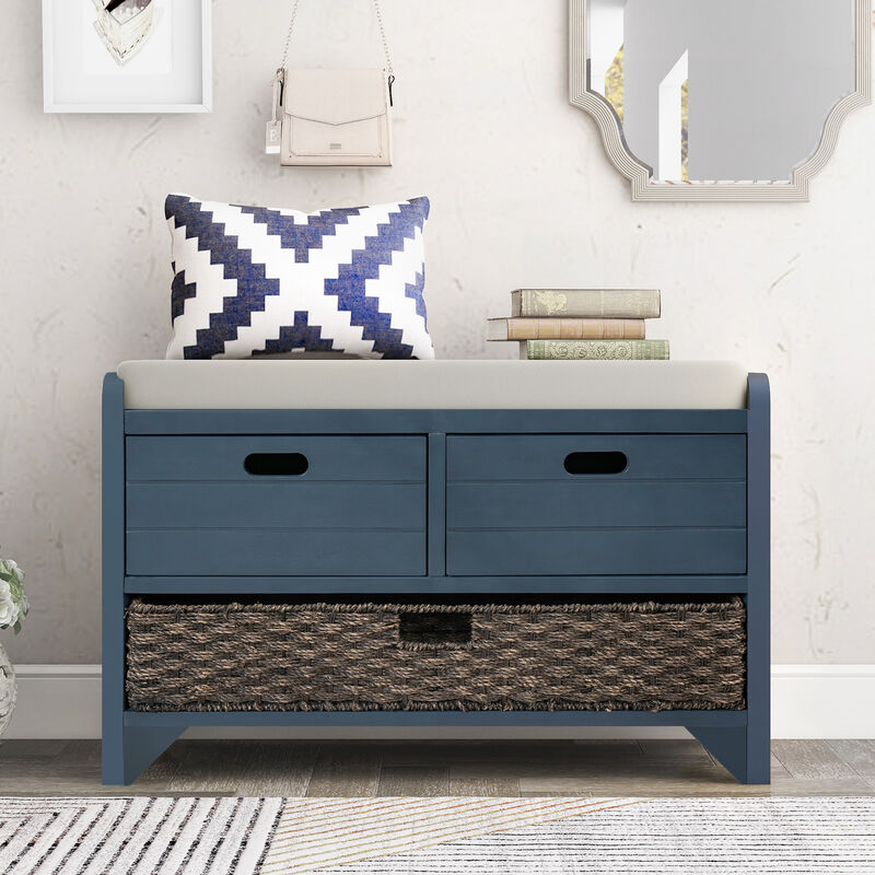 Whisen Storage Bench with Removable Basket and 2 Drawers - Navy