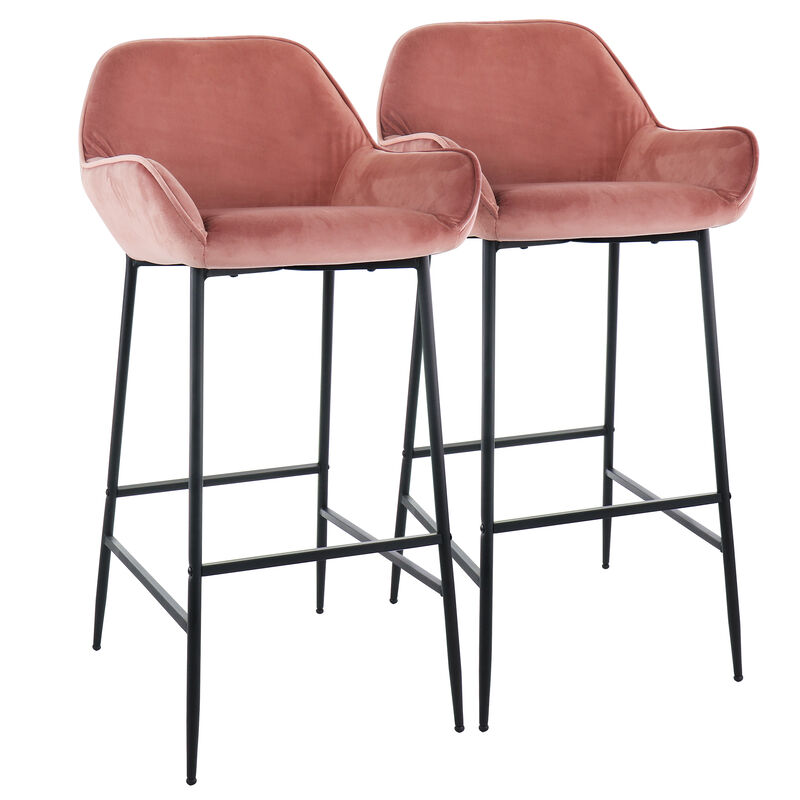 Elama 2 Piece Velvet Bar Stool in Blush Pink with Black Legs image number 0