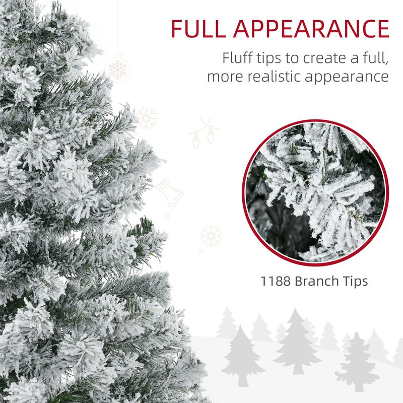 7.5ft Tall Prelit Artificial Christmas Tree Holiday Decor with 1188 Snow Flocked Branches